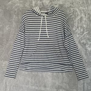 Forever 21 Hoodie Top Womens Medium Nautical Striped Blue Terry Cloth Knit READ